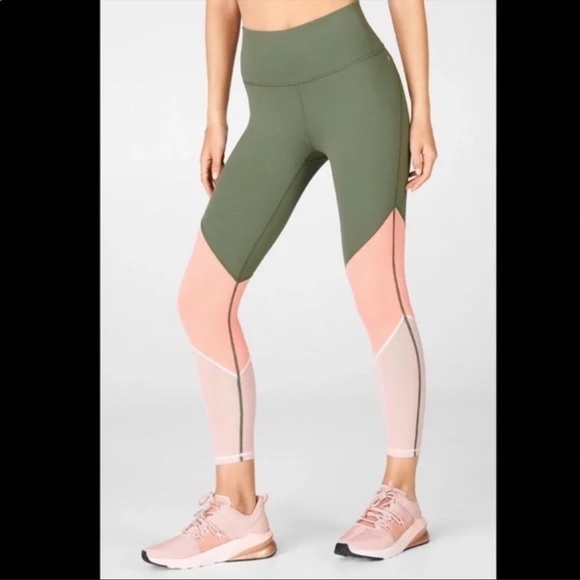 Fabletics Pants - FABLETICS Zone Powerhold plus high waisted color block mesh 7/8 workout tights